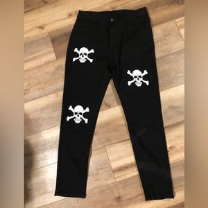 Skull & Cross Bones on Black 5  Pocket Jeans Size XXL